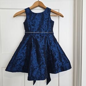 Dorissa Formal Dress Size 2T Sparkly Floral Blue Rhinestone Waistline Pageant